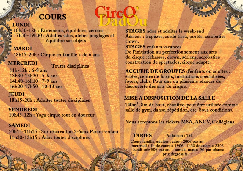 Cours hebdomadaires école de cirque de Graulhet Rentrée 2020